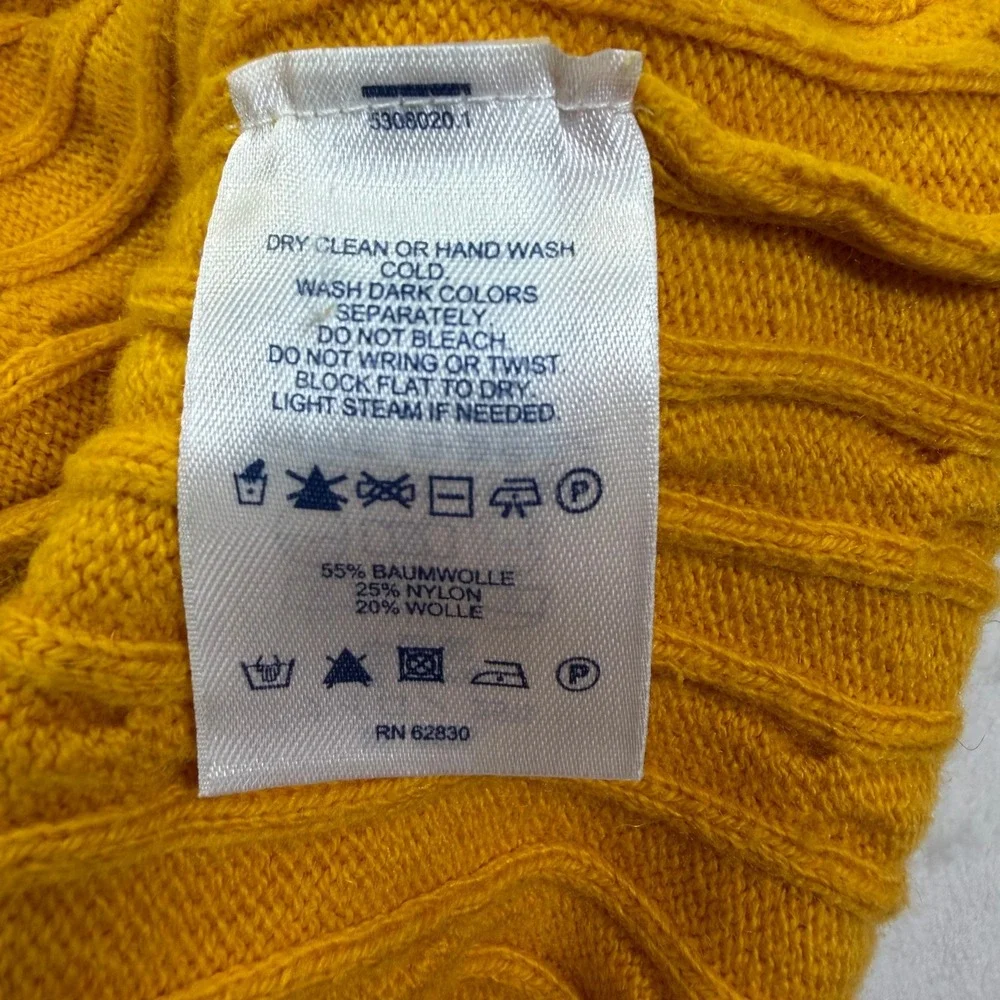 Lands' End Mustard Yellow Cable Knit Crewneck Sweater 2X 20W-22W Wool Blend